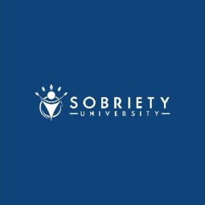 Sobriety University Logo with a royal blue background and white text.