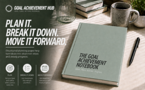 The Goal Achievement Notebook showing a structured approach to planning goals, breaking them into action steps and tracking progress.