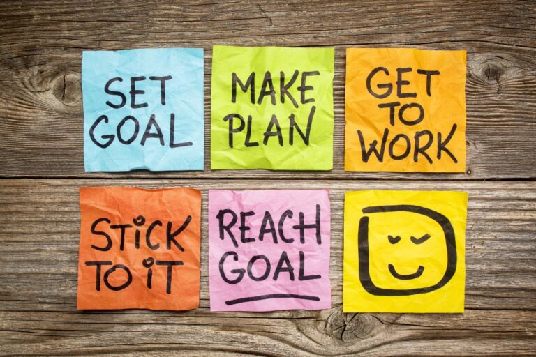 Colourful goal setting notes illustrating how many goals you should set and focus on at one time.